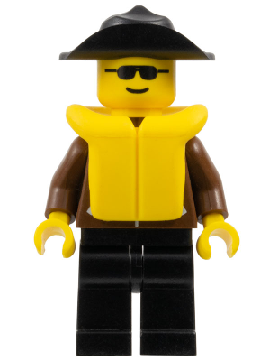 Jacket Brown - Black Legs, Black Wide Brim Hat, Life Jacket