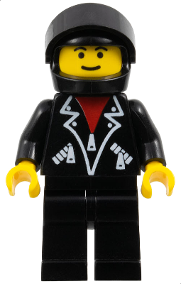 Leather Jacket with Zippers - Black Legs, Black Helmet, Black Visor, Male