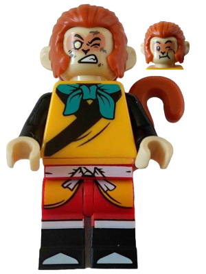 Monkey King - Bright Light Orange Robe, Dark Turquoise Bandana, Closed Left Eye