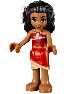 Moana (Medium Nougat) - Mini Doll, Dark Red and Red Strapless Top, Red and Tan Layered Skirt, Black Hair, White Flower