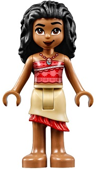 Moana (Medium Nougat) - Mini Doll, Coral and Red Strapless Top, Tan Layered Skirt with Red Ruffle, Black Hair