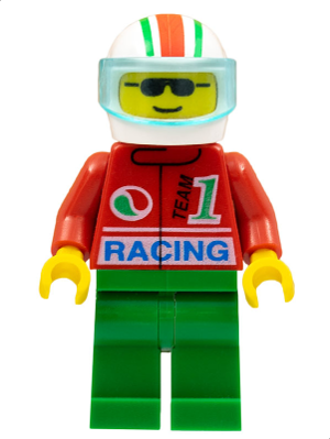 Octan - Racing, Green Legs, White Red/Green Striped Helmet, Trans-Light Blue Visor