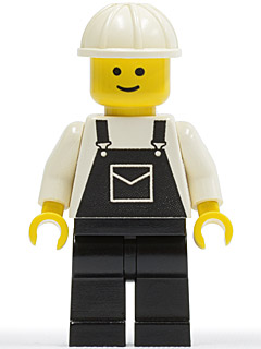 Overalls Black with Pocket, Black Legs, White Construction Helmet
