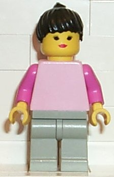 Plain Pink Torso with Dark Pink Arms, Light Gray Legs, Black Ponytail Hair