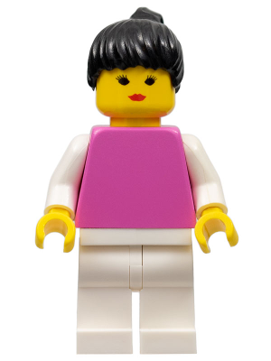 Plain Dark Pink Torso with White Arms, White Legs, Black Ponytail Hair