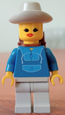 Jogging Suit, Light Gray Legs, Light Gray Cowboy Hat, Backpack, Open Mouth