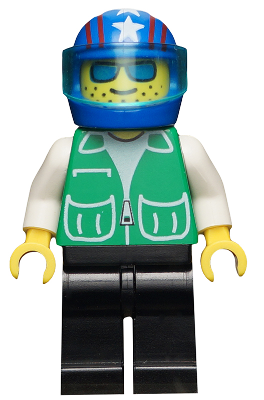 Jacket Green with 2 Large Pockets - Black Legs, Blue Helmet 4 Stars & Stripes, Trans-Light Blue Visor