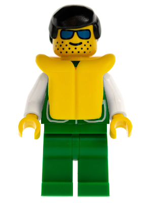 Jacket Green with 2 Large Pockets - Green Legs, Black Male Hair, Life Jacket