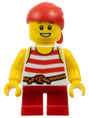 Pirate - Boy, White Tank Top with Red Stripes, Red Short Legs, Red Bandana