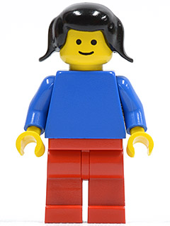 Plain Blue Torso with Blue Arms, Red Legs, Black Pigtails Hair