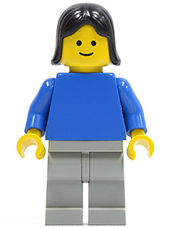 Plain Blue Torso with Blue Arms, Light Gray Legs, Black Female Hair