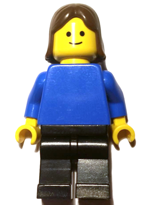 Plain Blue Torso with Blue Arms, Black Legs, Brown Female Hair