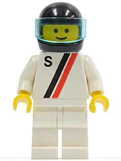'S' - White with Red / Black Stripe, White Legs, Black Helmet, Trans-Light Blue Visor