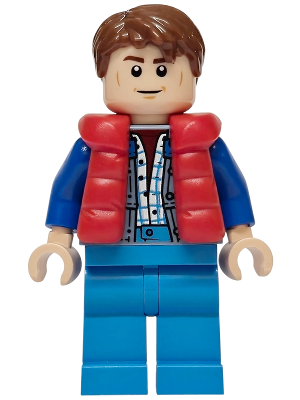 Marty McFly - Red Puffer Vest over Sand Blue Jacket, Blue Arms