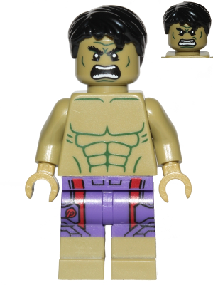 Hulk - Minifigure, Dark Purple Pants with Avengers Logo