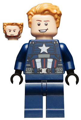 Captain America - Dark Blue Suit with Black and Dark Bluish Gray Belt, Black Hands, Hair