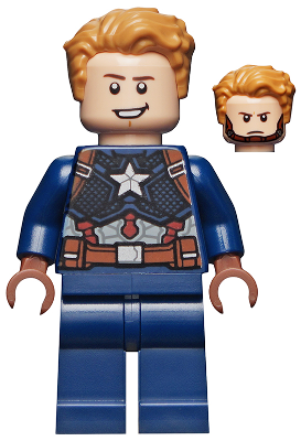 Captain America - Dark Blue Suit with Reddish Brown Belt and Harness, Reddish Brown Hands, Hair, Dark Brown Eyebrows, Chin Strap