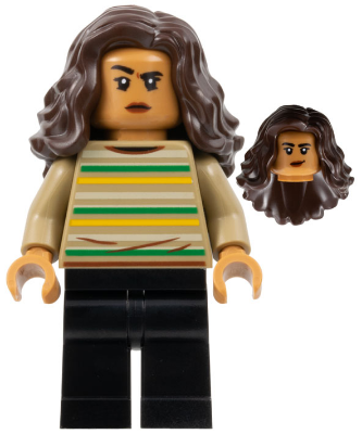 MJ (Michelle Jones) - Dark Tan Striped Sweater, Dark Brown Wavy Hair
