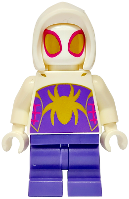Ghost-Spider (Gwen Stacy) - Dark Purple Medium Legs, White Basic Smooth Hood, Gold Spider Logo and Eyes