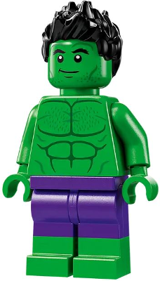 Hulk - Minifigure, Dark Purple Pants, Spiked Hair, Lopsided Grin / Angry