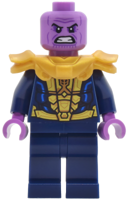 Thanos - Minifigure, Dark Blue and Gold Outfit, Dark Blue Arms, Medium Lavender Hands, Shoulder Armor