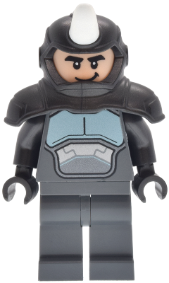 Rhino - Shoulder Armor with White Horn, Dark Bluish Gray Legs