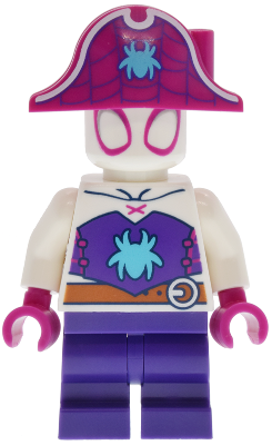 Ghost-Spider (Gwen Stacy) - Dark Purple Medium Legs, Magenta Pirate Hat, Medium Azure Spider Logo, Dark Orange Belt