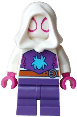 Ghost-Spider (Gwen Stacy) - Dark Purple Medium Legs, White Hood, Medium Azure Spider Logo, Dark Orange Belt