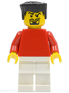 Plain Red Torso with Red Arms, White Legs, Black Flat Top Hair (Soccer Player)