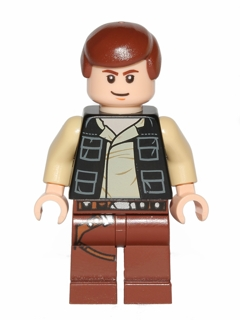 Han Solo - Black Vest with Pockets over Tan Shirt with Dark Tan Creases, Reddish Brown Legs with Belts