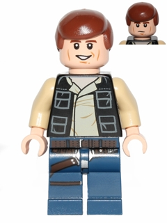 Han Solo - Black Vest with Pockets over Tan Shirt with Dark Tan Creases, Dark Blue Legs with Belts, Smooth Hair