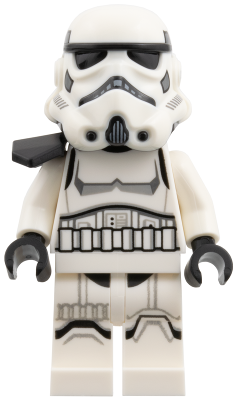 Imperial Stormtrooper - Dual Molded Helmet with Light Bluish Gray Panels on Back, Black Pauldron, Shoulder Belts, Medium Nougat Head
