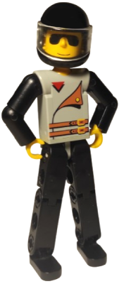 Technic Figure Black Legs, Light Gray Top with 2 Brown Belts, Black Arms, Black Helmet