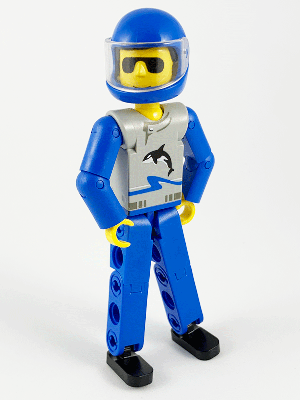Technic Figure Blue Legs, Light Gray Top with Orca Pattern, Blue Arms, Blue Helmet