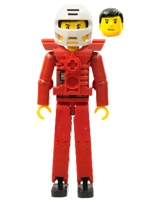 Technic Figure Red Legs, Red Top with Chest Plate, Black Hair, White Helmet - without Stickers