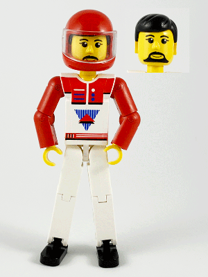 Technic Figure White Legs, White Top with Red Vest, Red Arms, Black Hair, Red Helmet