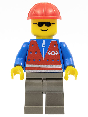 Red Vest and Zipper - Dark Gray Legs, Red Construction Helmet