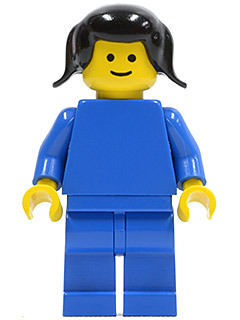 Plain Blue Torso with Blue Arms, Blue Legs, Black Pigtails Hair