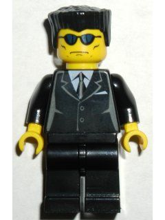 Suit Black, Flat Top, Blue Sunglasses