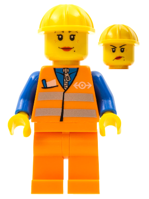 Orange Vest with Safety Stripes - Orange Legs, Yellow Construction Helmet, Female Dual Sided Head