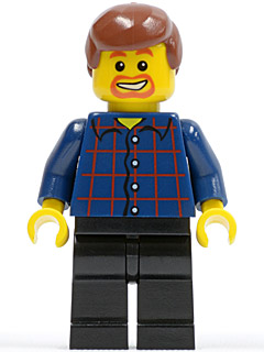 Plaid Button Shirt, Black Legs, Reddish Brown Male Hair, Dark Orange Goatee and Eyebrows