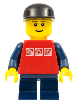 Red Shirt with 3 Silver Logos, Dark Blue Arms, Dark Blue Short Legs, Black Cap