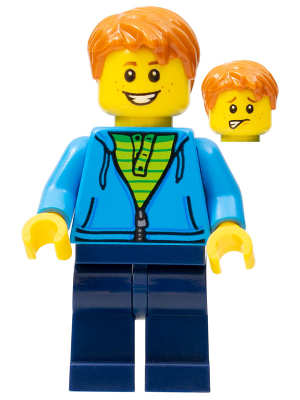 Dark Azure Hoodie with Green Striped Shirt, Dark Blue Legs