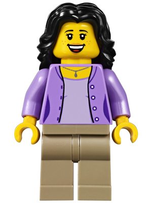 Mom, Medium Lavender Jacket over Lavender Shirt, Dark Tan Legs, Black Hair