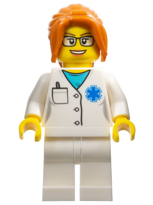 Doctor - EMT Star of Life, White Legs, Dark Orange Hair Ponytail Long with Side Bangs, Glasses