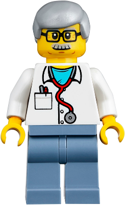 Veterinarian Dr. Jones with Light Bluish Gray Hair, Glasses, Red Stethoscope and Sand Blue Legs