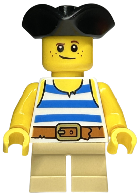 Child - Boy, White Tank Top with Blue Stripes, Tan Short Legs, Black Tricorne Hat, Freckles