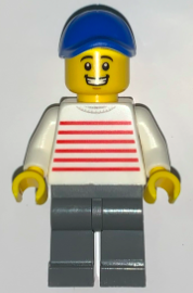 Taquero - Male, White Sweater with Red Horizontal Stripes, Dark Bluish Gray Legs, Blue Cap