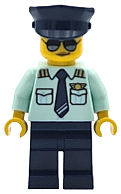 Airplane Pilot - Female, Light Aqua Uniform Shirt with Tie, Dark Blue Legs and Hat, Sunglasses