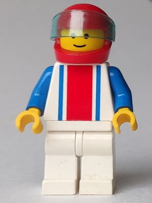 Vertical Lines Red & Blue - Blue Arms - White Legs, Red Helmet, Trans-Light Blue Visor